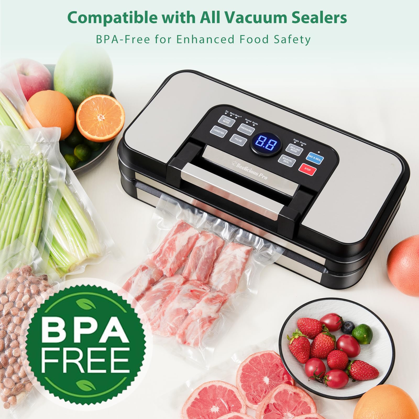 Premium BPA-Free Heavy Duty Vacuum Sealer Bags - 100 Count (8