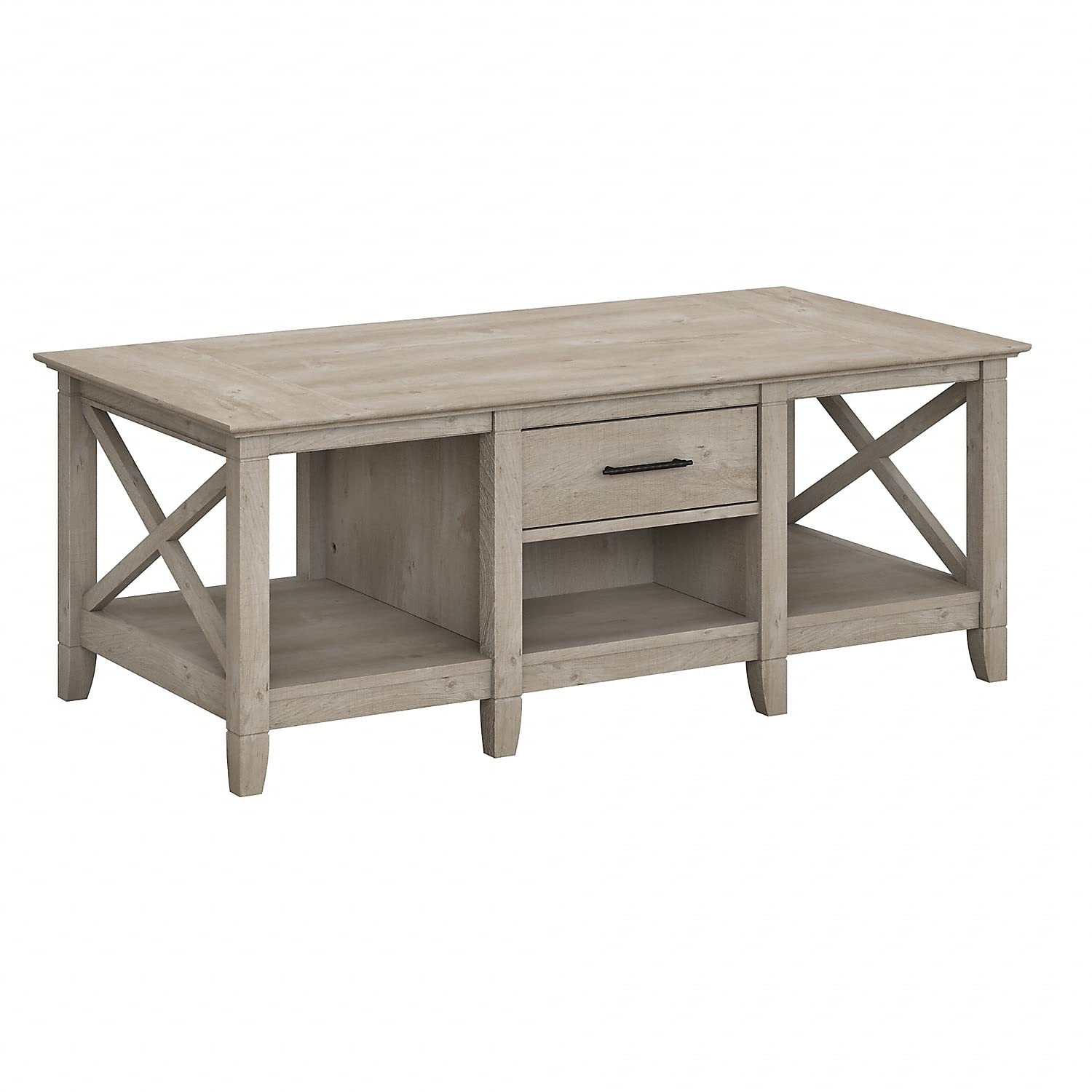 Bush Furniture Key West Coffee Table with Storage & End Table Set, Washed Gray - Modern Living Room Furniture with Hidden Storage for Home Decor