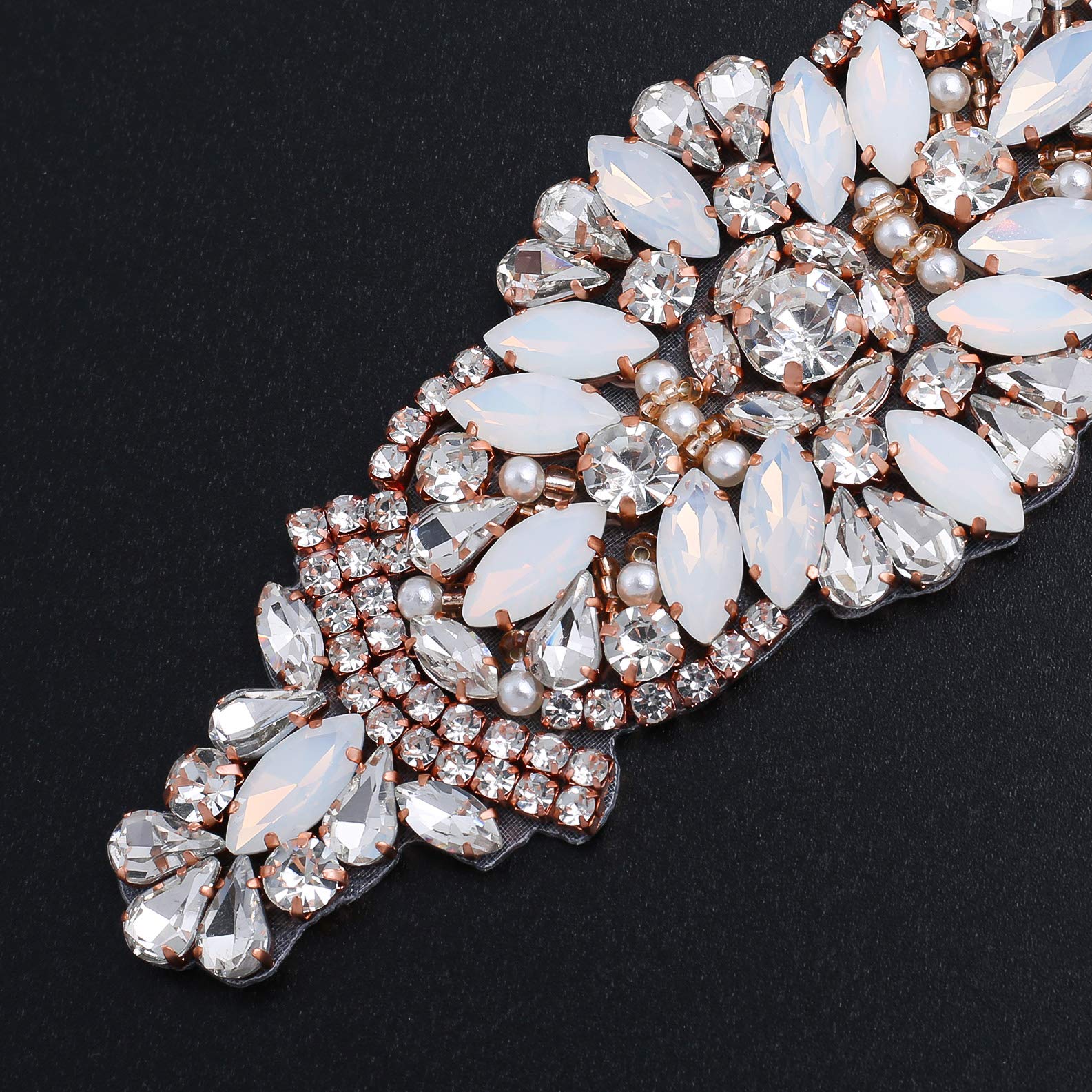 Rose Gold Crystal Rhinestone Applique Patch with Beaded Pearls - DIY Sewing Embellishment for Dresses, Headpieces, Garters & Shoes - Perfect for Wedding, Prom & Costume Accessories (1 Piece)