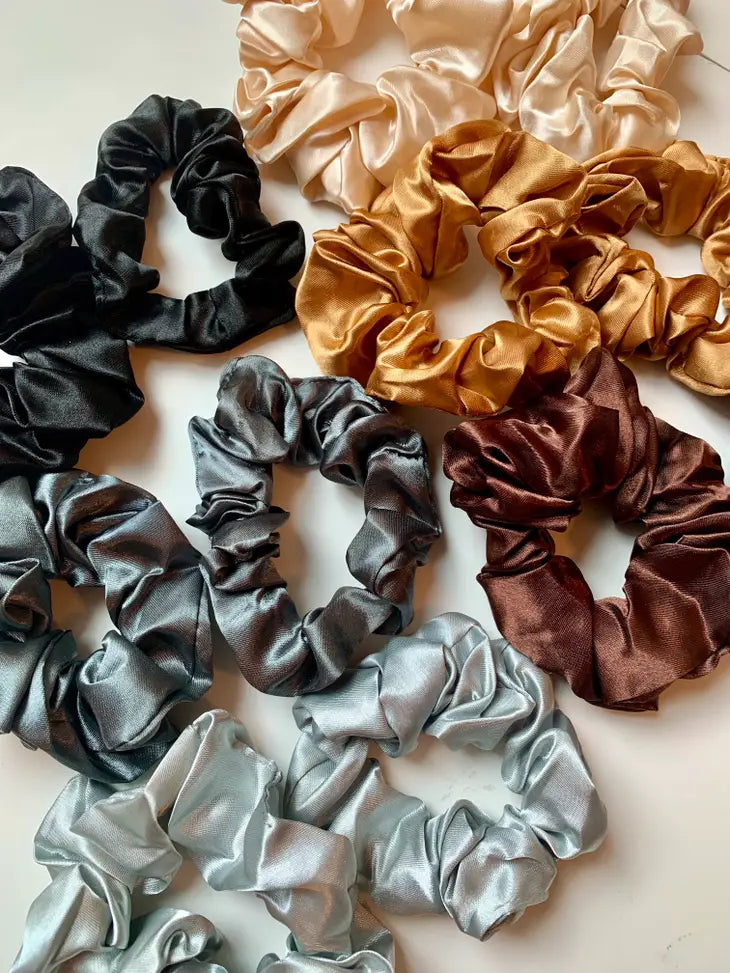 Luxury Satin Scrunchies for Women - Soft Hair Ties for Thick Hair, No Damage Hair Accessories (6-Pack) - Perfect for Workouts, Yoga, and Everyday Styling