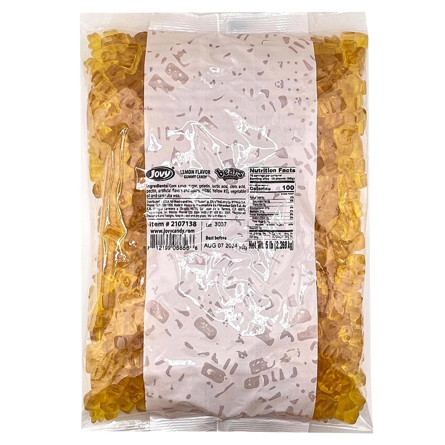 Jovy Gummy Bears Lemon Flavor - 5 Pound Bulk Bag | Soft & Chewy Candy for Parties, Baking, Snacking & Gift Giving