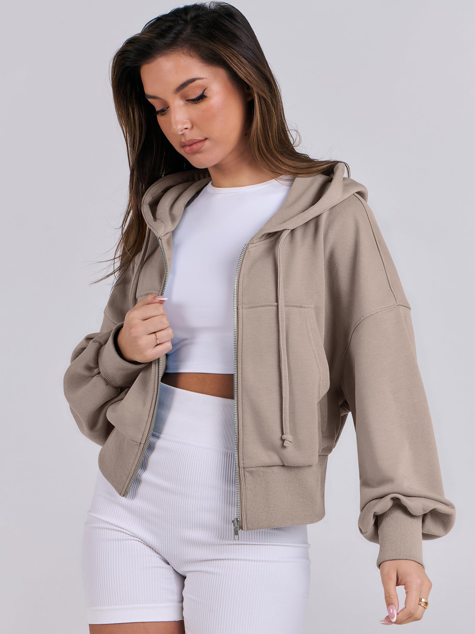 ANRABESS Women's Cropped Zip Up Hoodie Casual Spring Jacket 2025 Trendy Sweatshirt | Perfect for Streetwear, Gym & Everyday Outfits