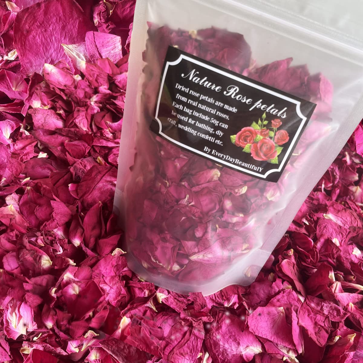 **50g Natural Dried Rose Petals - Real Red Rose Petals for Bath, Spa, Wedding Confetti, Soap Making, DIY Crafts & Home Fragrance | Perfect for Relaxation, Aromatherapy & Decoration**