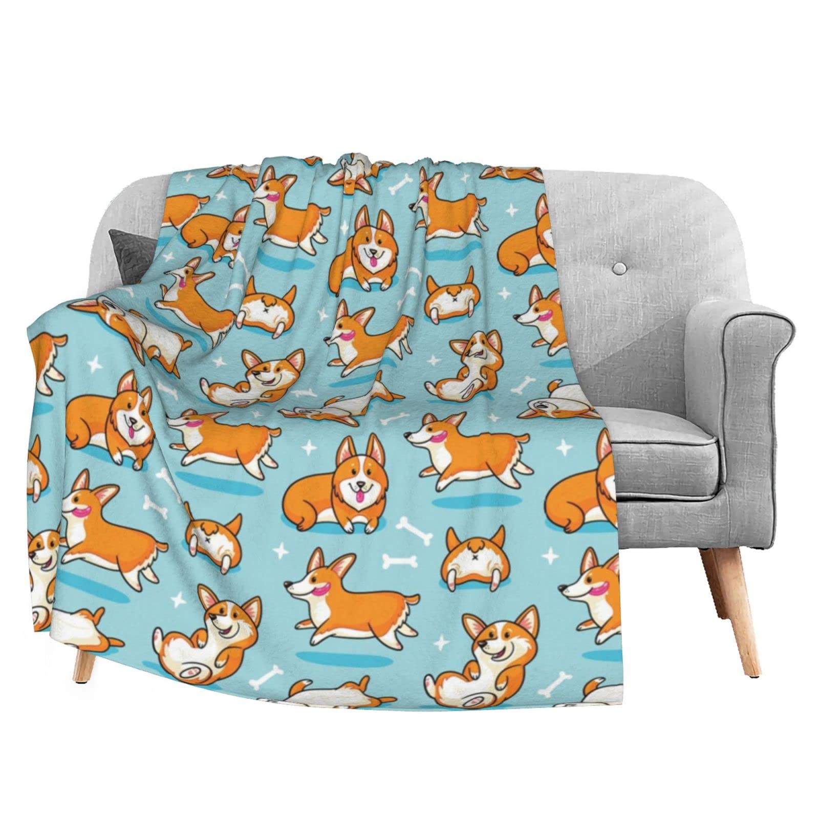 Corgi Dog Fleece Blanket - Super Soft Plush Throw for Couch, Bed & Travel - 60