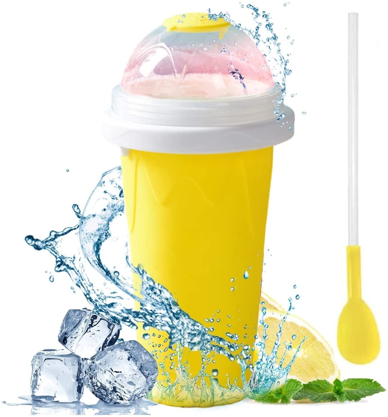 Portable Slushie Maker Cup - Quick Frozen Smoothie & Ice Cream Maker, Double-Layer Cooling Squeeze Cup for DIY Homemade Slushies (Yellow) | Perfect for Summer Parties, Kids Snacks & Outdoor Picnics
