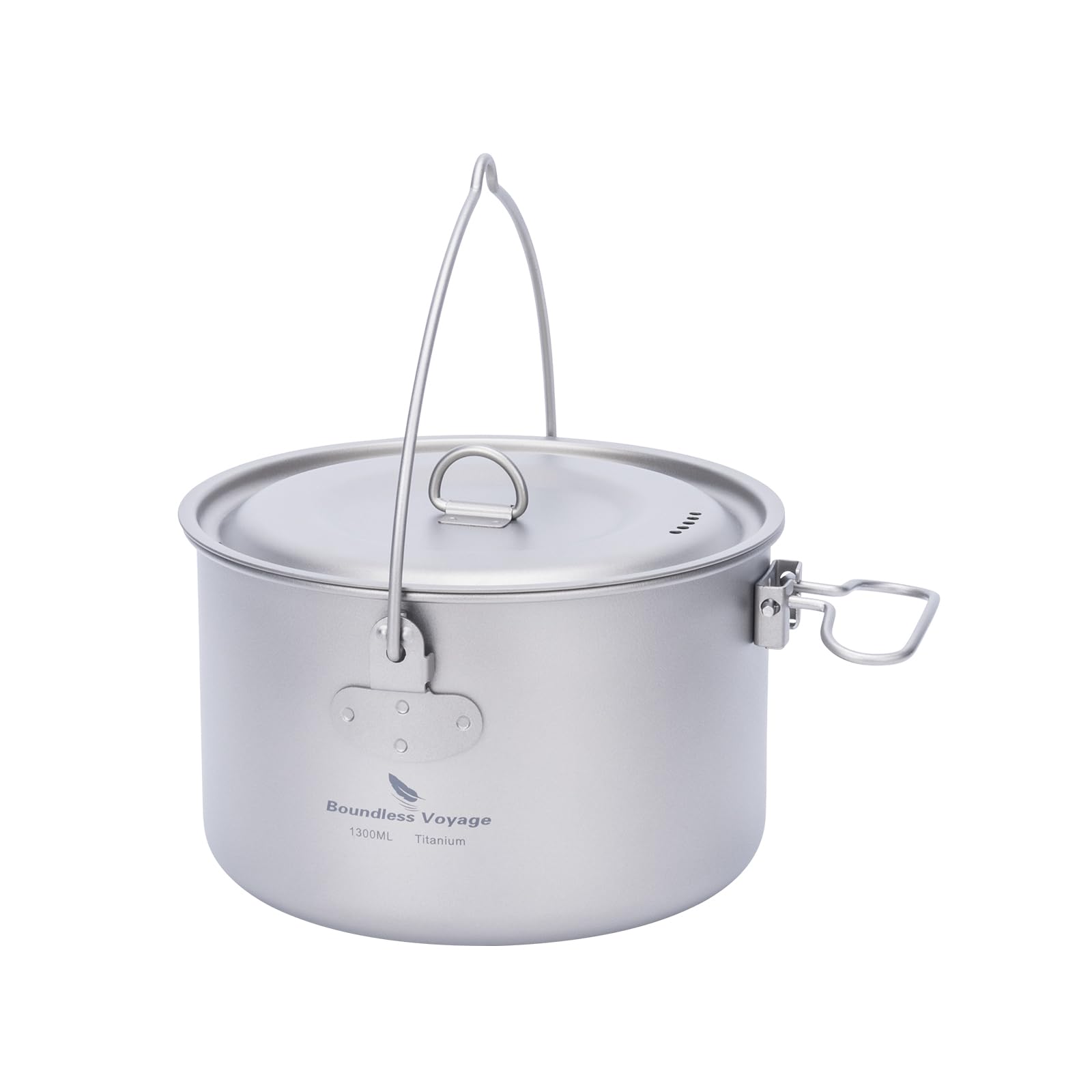 iBasingo 1.3L (1300ml) Titanium Camping Pot with Lid - Ultralight Backpacking Cookware for Solo Hiking, Camping & Outdoor Adventures - Portable Cooking Pot with Measurement Marks (Ti2043C) - Perfect for Backpackers, Mountaineering & Wilderness Trips