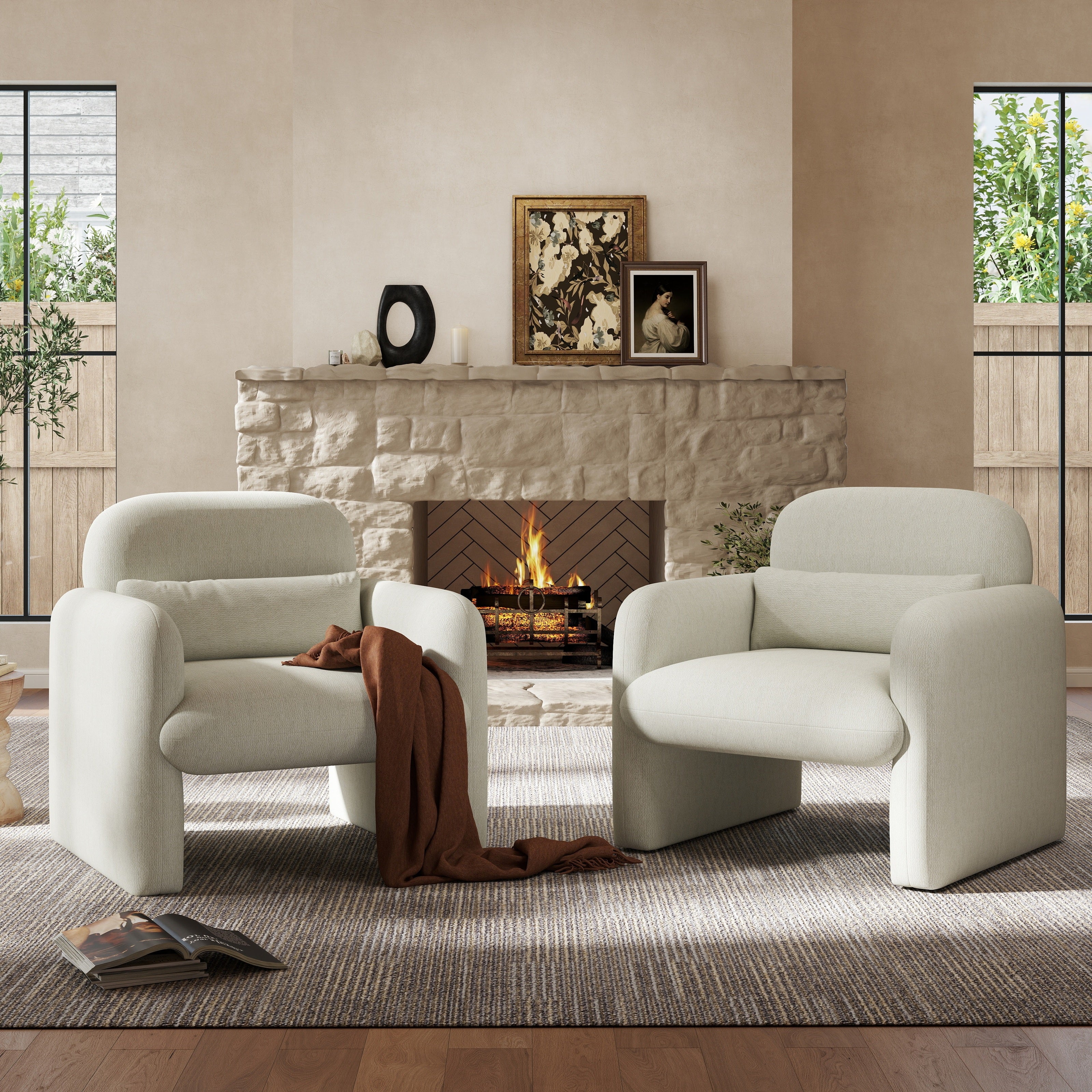 Roundhill Furniture Dylan Modern Upholstered Barrel Armchair in Cream White - Stylish Accent Chair for Living Room, Bedroom or Office