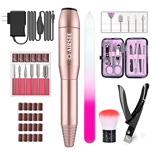 Professional Portable Electric Nail Drill Kit - AIRSEE Cordless Efile for Acrylic & Gel Nails (Purple) + Acrylic Nail Clipper & Tip Cutter | Perfect for Home Manicures, Salon Professionals & DIY Nail Art Enthusiasts