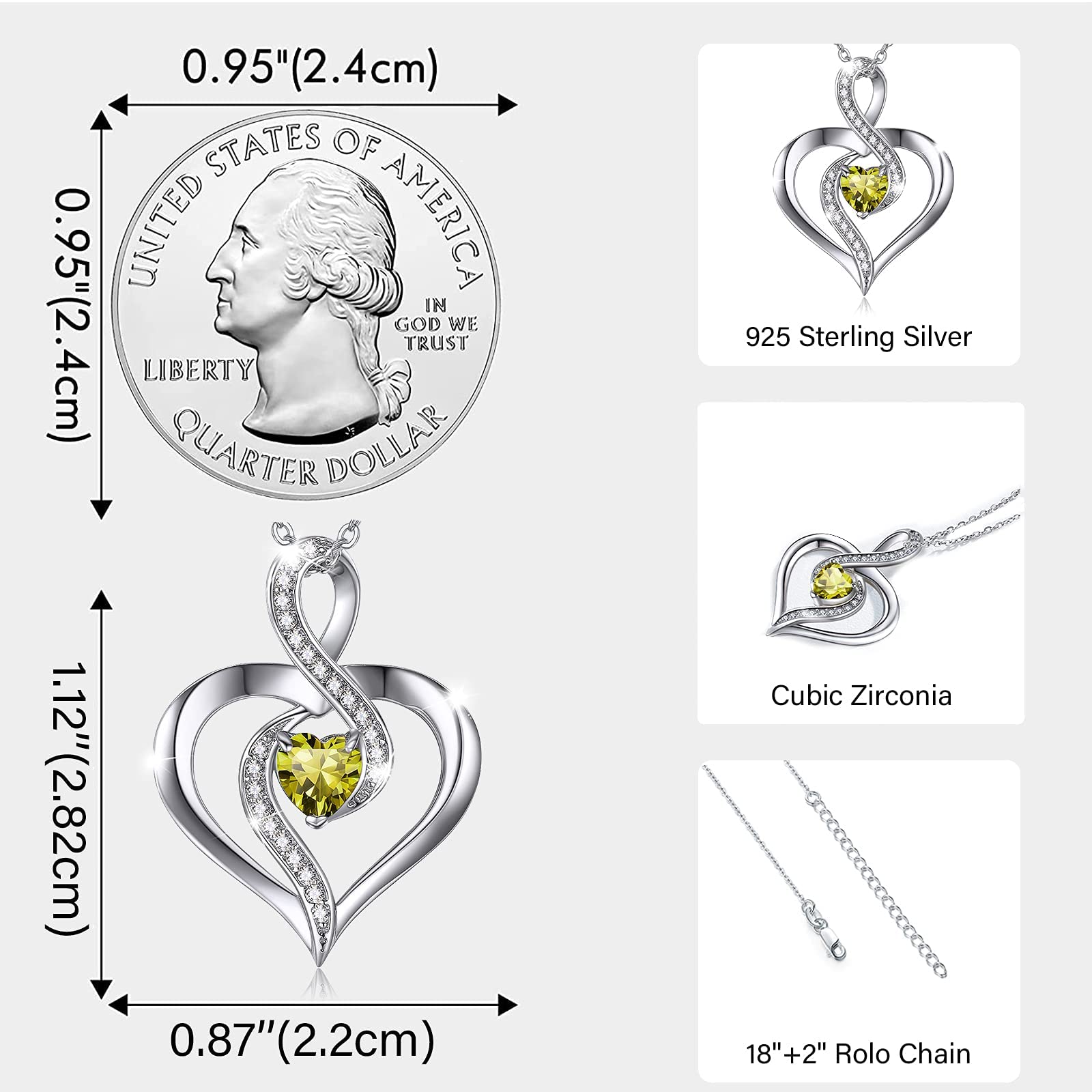 JUSTKIDSTOY Birthstone Heart Necklace - 925 Sterling Silver Infinity Love Pendant Jewelry for Women & Girls | Graduation Gift, Birthday Present, Anniversary Keepsake | Perfect for Special Occasions & Everyday Wear