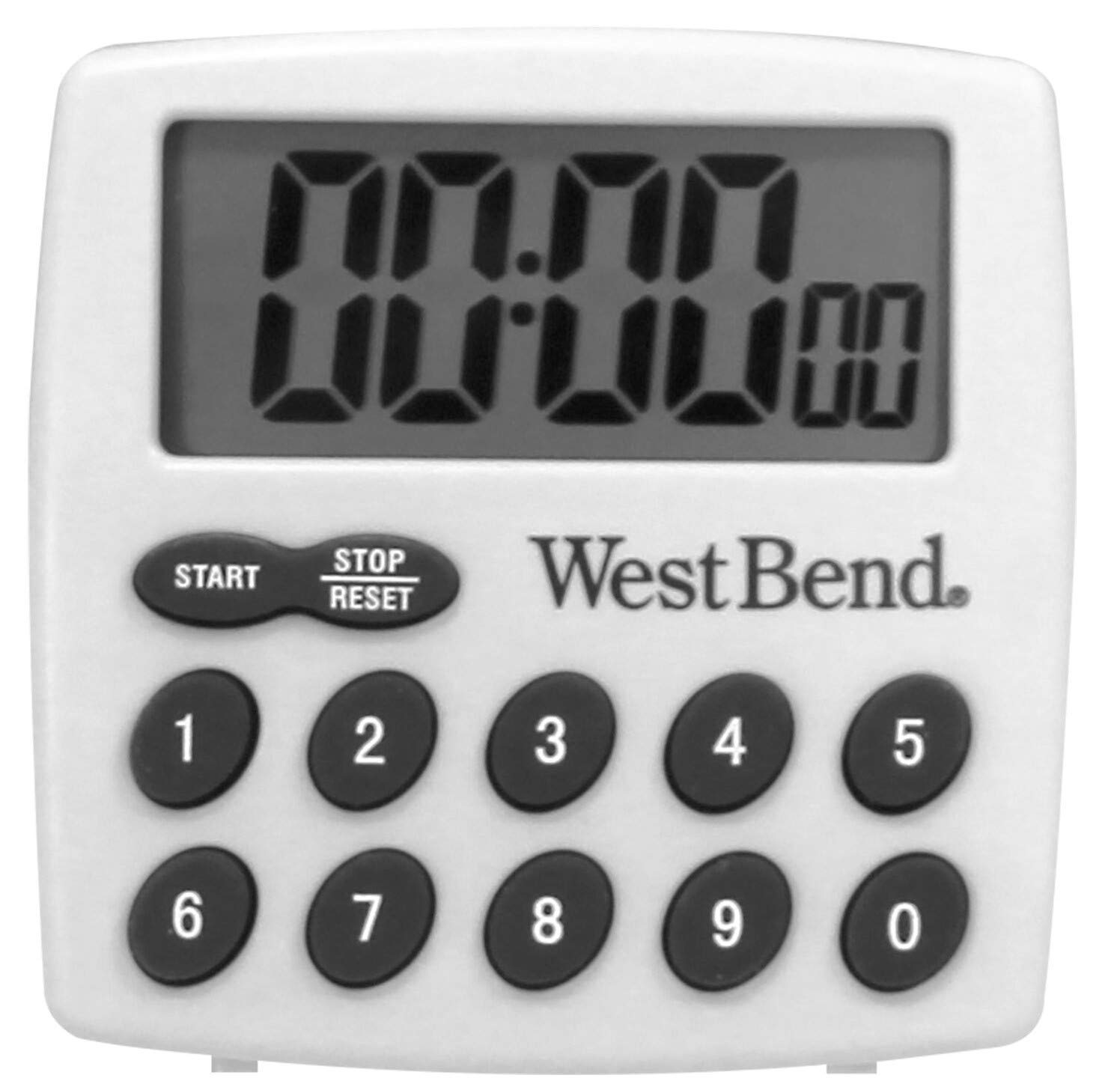 West Bend Easy-to-Read Digital Magnetic Kitchen Timer with Large Display & Loud Alarm - Perfect for Baking, Cooking, Meal Prep & Classroom Use (White)