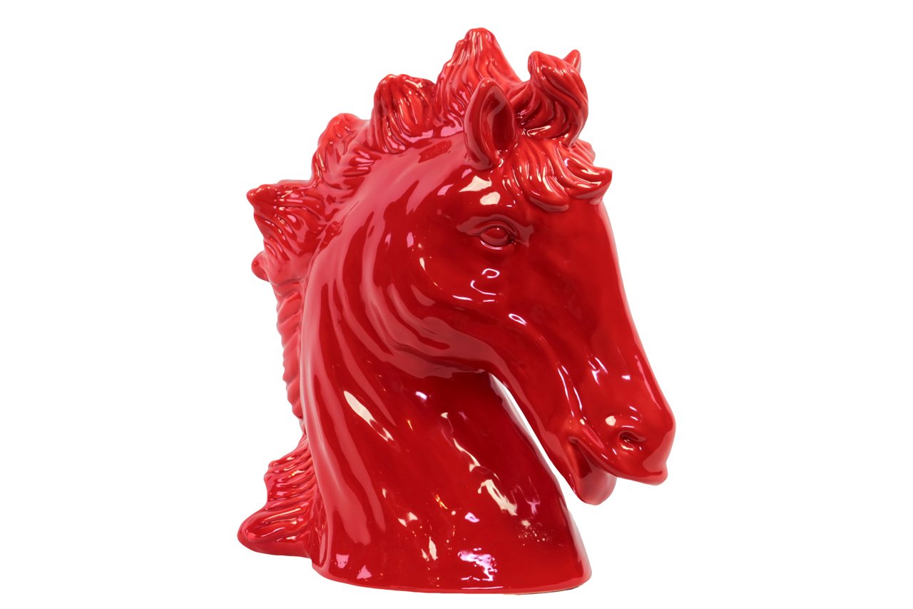 Glossy Red Ceramic Horse Head Statue - Elegant Home Decor for Living Room, Office, or Gift Giving