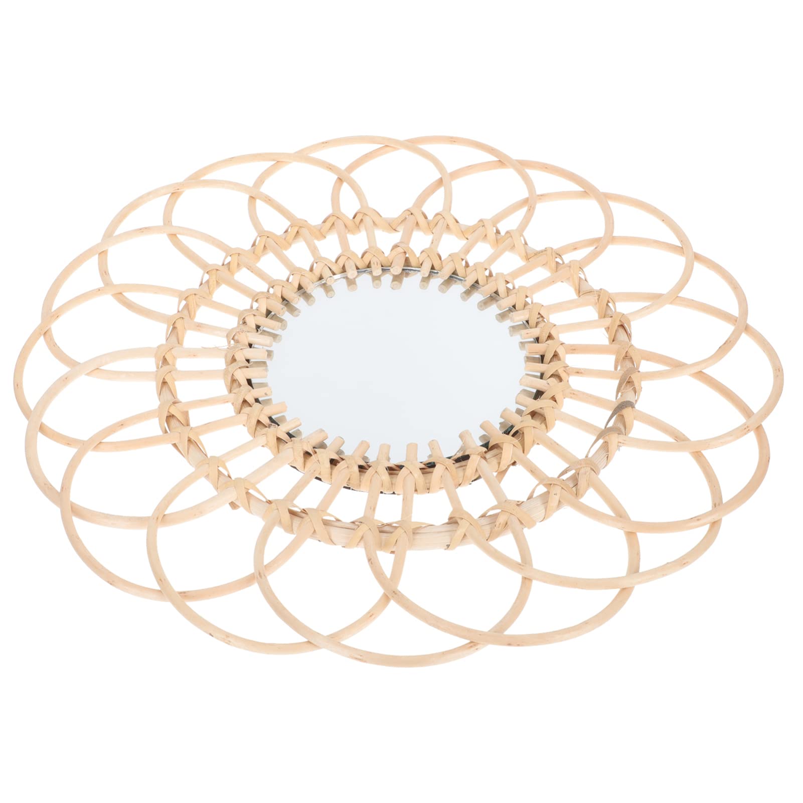 Wakauto Rattan Wicker Woven Round Wall Mirror - Handmade Macrame Hanging Mirror for Bathroom Vanity, Bedroom & Living Room Decor - Sunflower Bohemian Style Wall Art for Home & Apartment Decorating