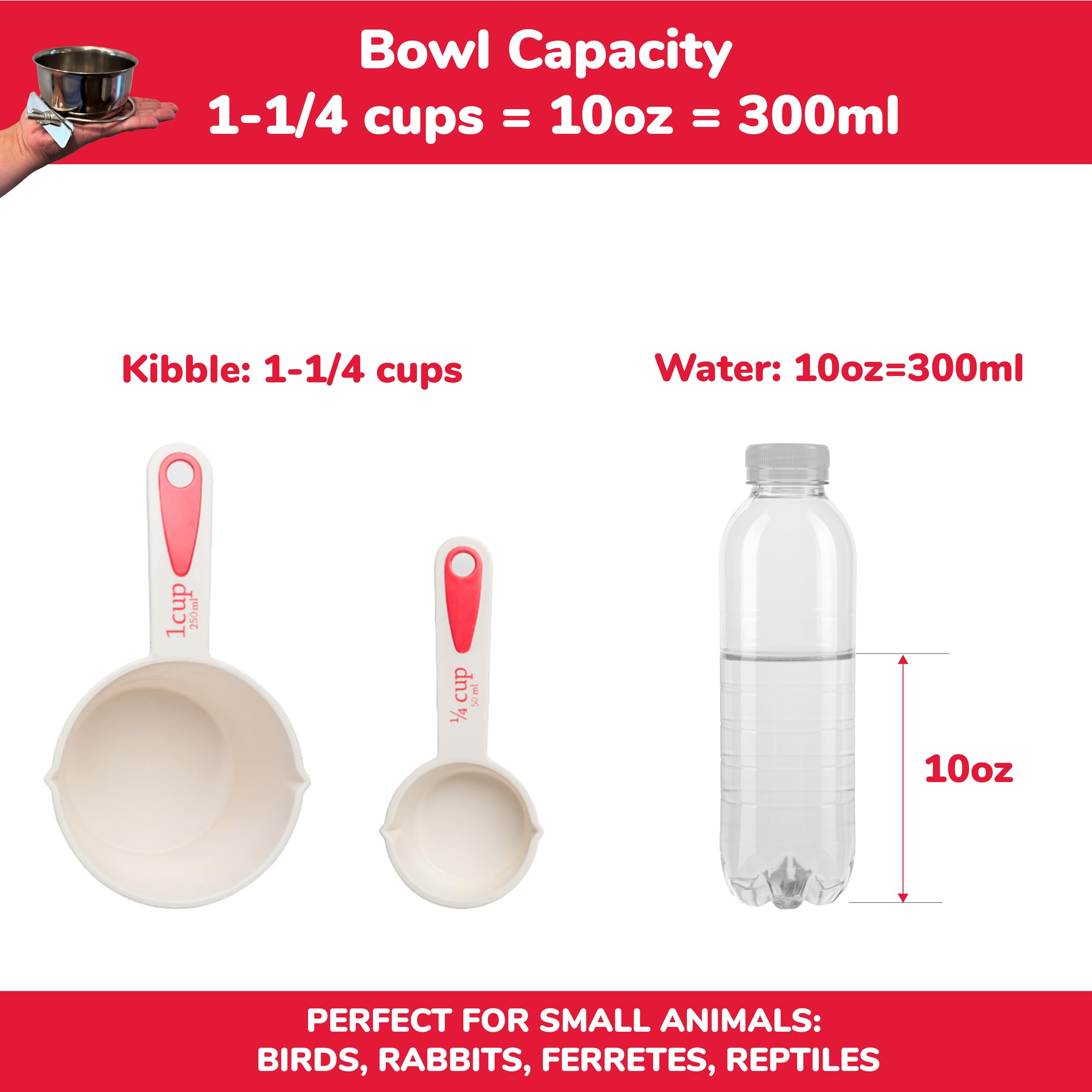 **SPOT Coop Cup Bolt Clamp - Stainless Steel Hanging Bowl for Crates | Removable, Chew-Proof Pet Feeding Dish | Ideal for Birds, Parrots, Rabbits, Ferrets & Reptiles | 1.25 Cups (10 Oz) | Perfect for Cages, Travel & Outdoor Use**