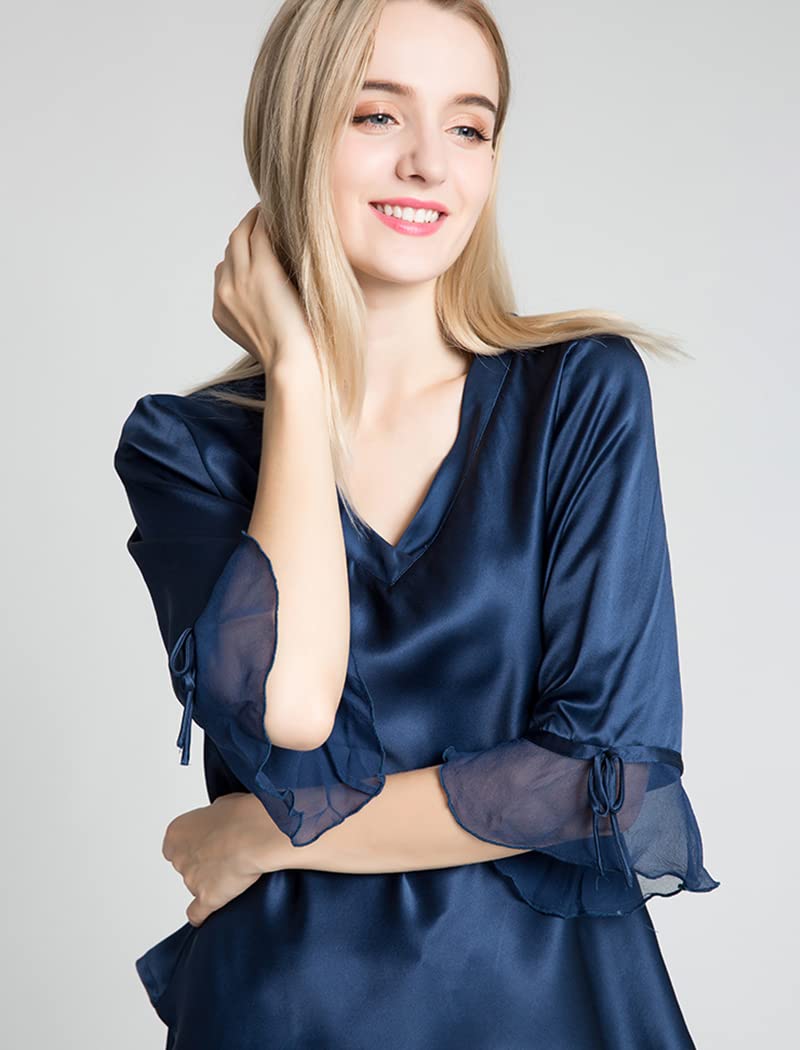 Orose Women's 100% Pure Mulberry Silk Pajama Set - V-Neck 3/4 Sleeve Sleepwear for Ladies | Soft & Breathable Nightwear for Relaxation, Lounging & Gift Giving