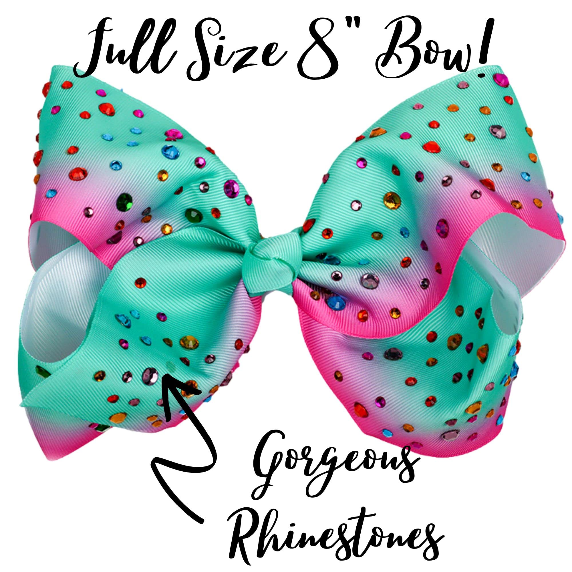 Sparkly Jumbo Rhinestone Hair Bow for Girls & Toddlers - Cheerleading, Dance, Pageant Accessories - Pink & Blue Glitter Ribbon Hair Clip (Aqua Pink/Rhinestone) - Perfect for Cheer Competitions, Birthday Parties & Special Occasions