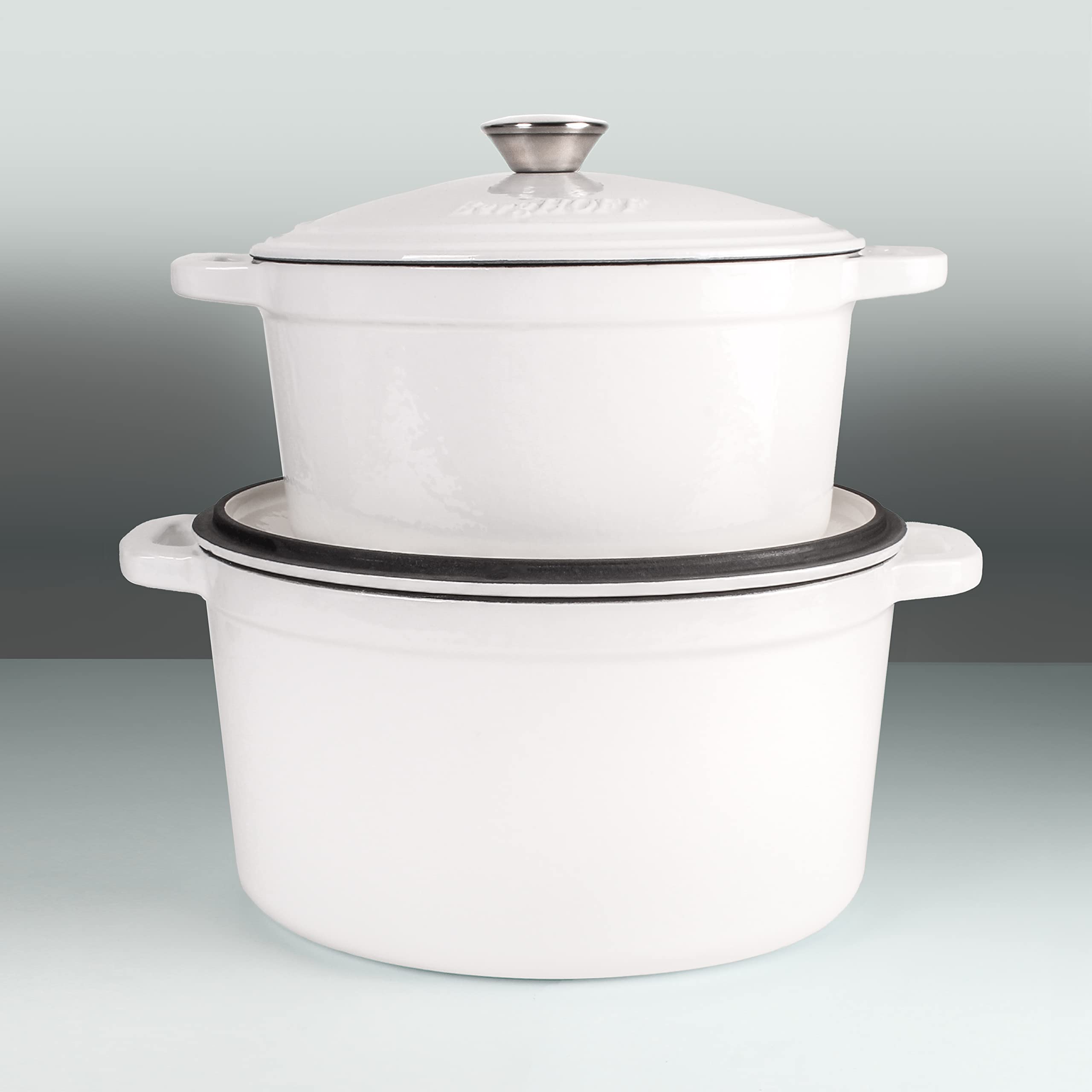 BergHOFF Neo 4-Piece Enameled Cast Iron Cookware Set – 3qt & 7qt Dutch Ovens with Matching Lid | Fast & Even Heating | Oven Safe Up to 500°F (White) | Perfect for Soups, Stews, Braising & Baking