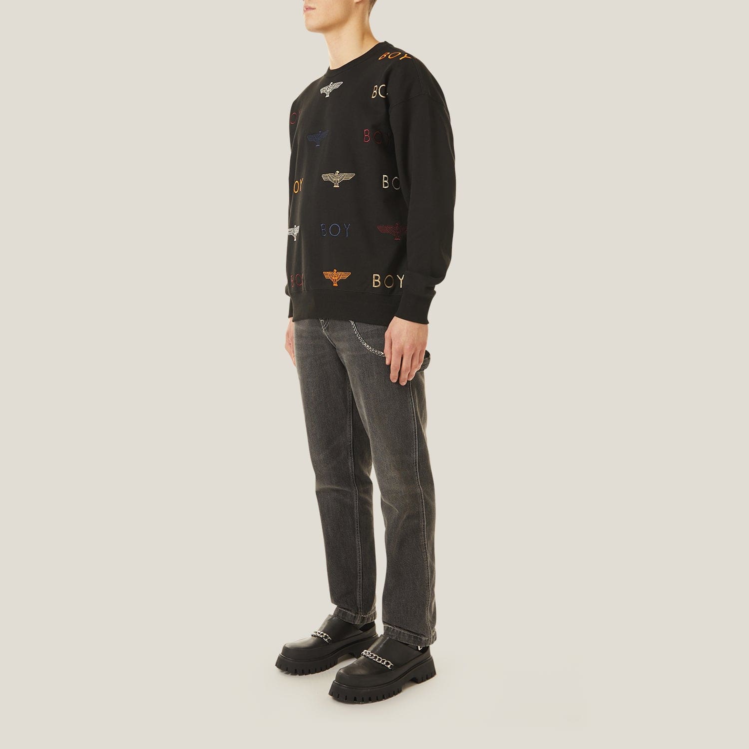 BOY MANIA Embroidered Sweatshirt for Men - Trendy Streetwear Hoodie for Casual Wear & Gym