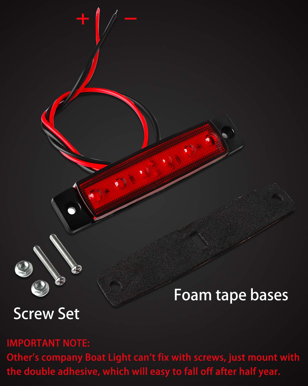 10PCS Waterproof LED Marine Lights for Boat Deck, Transom, Cockpit - 12V Red Interior Lighting for Night Fishing & Cabin Illumination