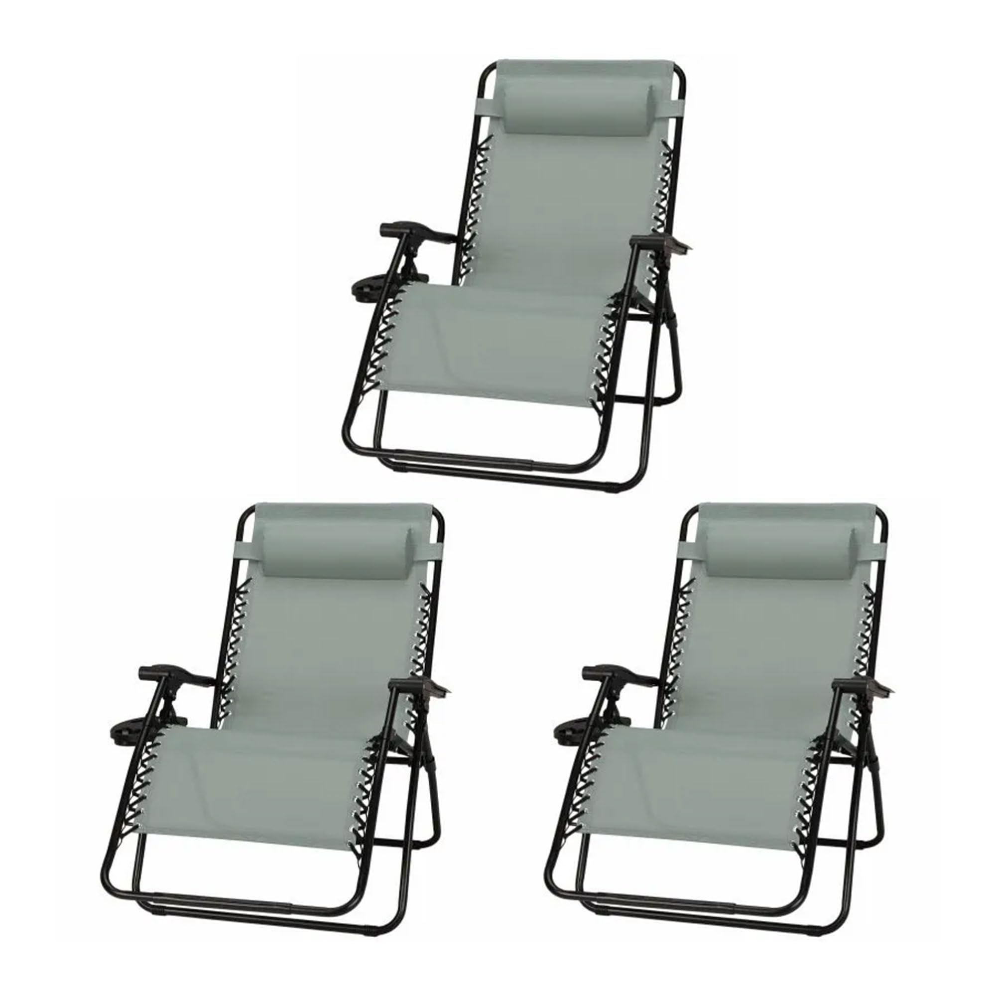 Sunny Isles XL Zero Gravity Outdoor Patio Reclining Chair - Steel Frame Comfortable Lounge Seating Furniture Set (3 Pack, Green) - Perfect for Backyard, Poolside & Beach Relaxation