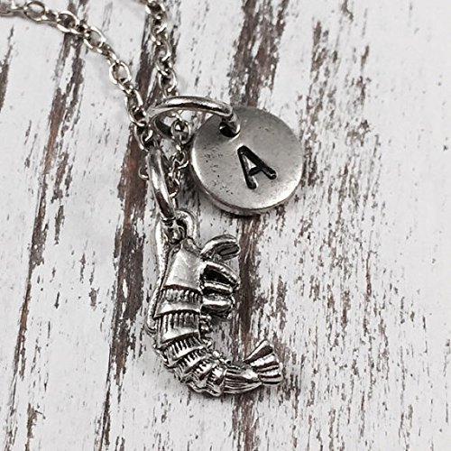 Shrimp Charm Necklace - Ocean Themed Personalized Initial Jewelry for Women - Perfect for Beach Vacations, Summer Outfits & Gifts