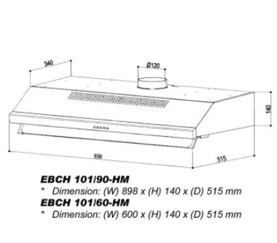 Elba EBCH 101/90 HM 90cm Stainless Steel Cooker Hood - Powerful Kitchen Extractor Fan with LED Lighting - Perfect for Modern Home Cooking & Ventilation