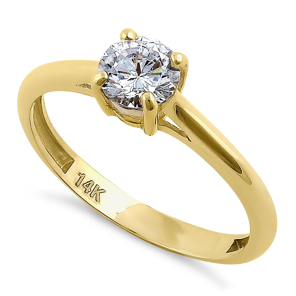 14K Yellow Gold Solitaire Round Cut Cubic Zirconia Engagement Ring for Women - Perfect for Proposals, Anniversaries & Special Occasions