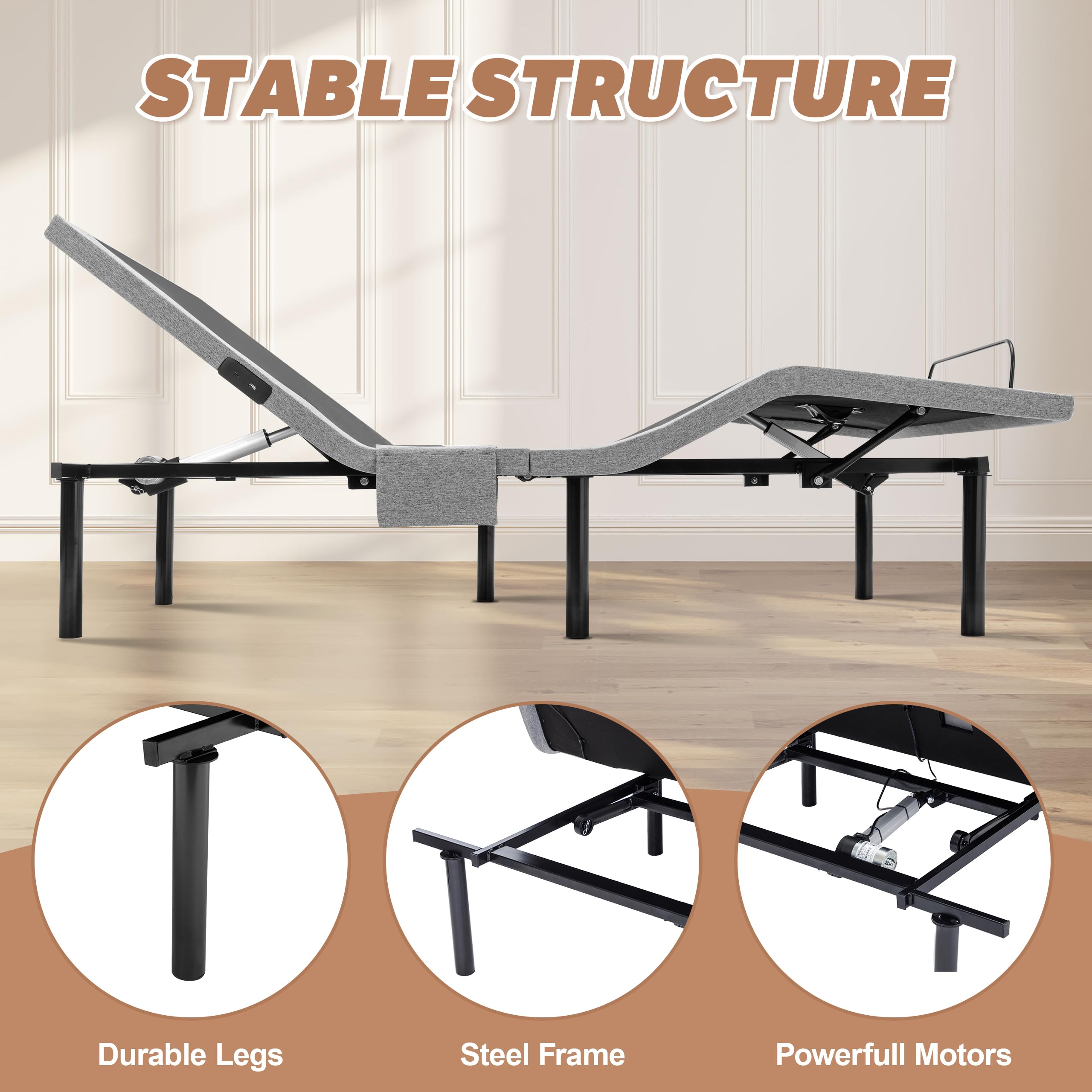 Adjustable Bed Frame Queen Size - Electric Adjustable Base with Massage & Zero Gravity Function | Wireless Remote Control, Head/Foot Incline, Dual USB Charging Ports & Underbed LED Lighting | Easy Assembly for Home, Bedroom & Guest Room Comfort
