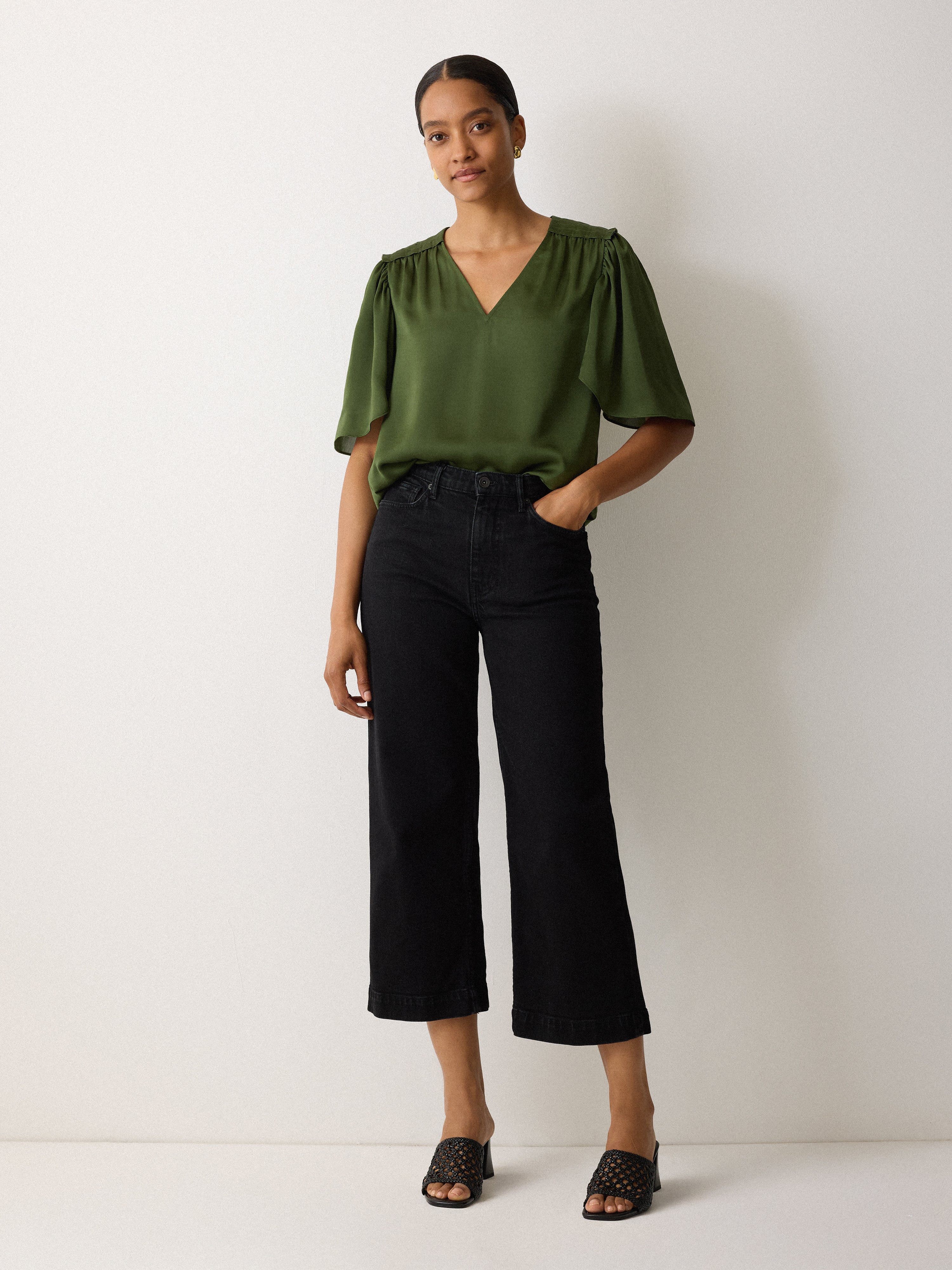 Eco-Friendly Recycled Satin Pleated Blouse for Women - Sustainable Green Tops for Work, Office & Casual Wear