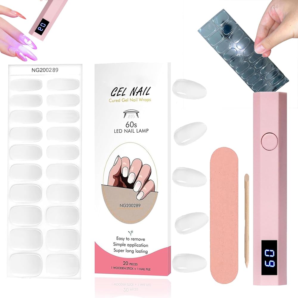 UV Gel Nail Stickers Kit with Light for Home Manicure