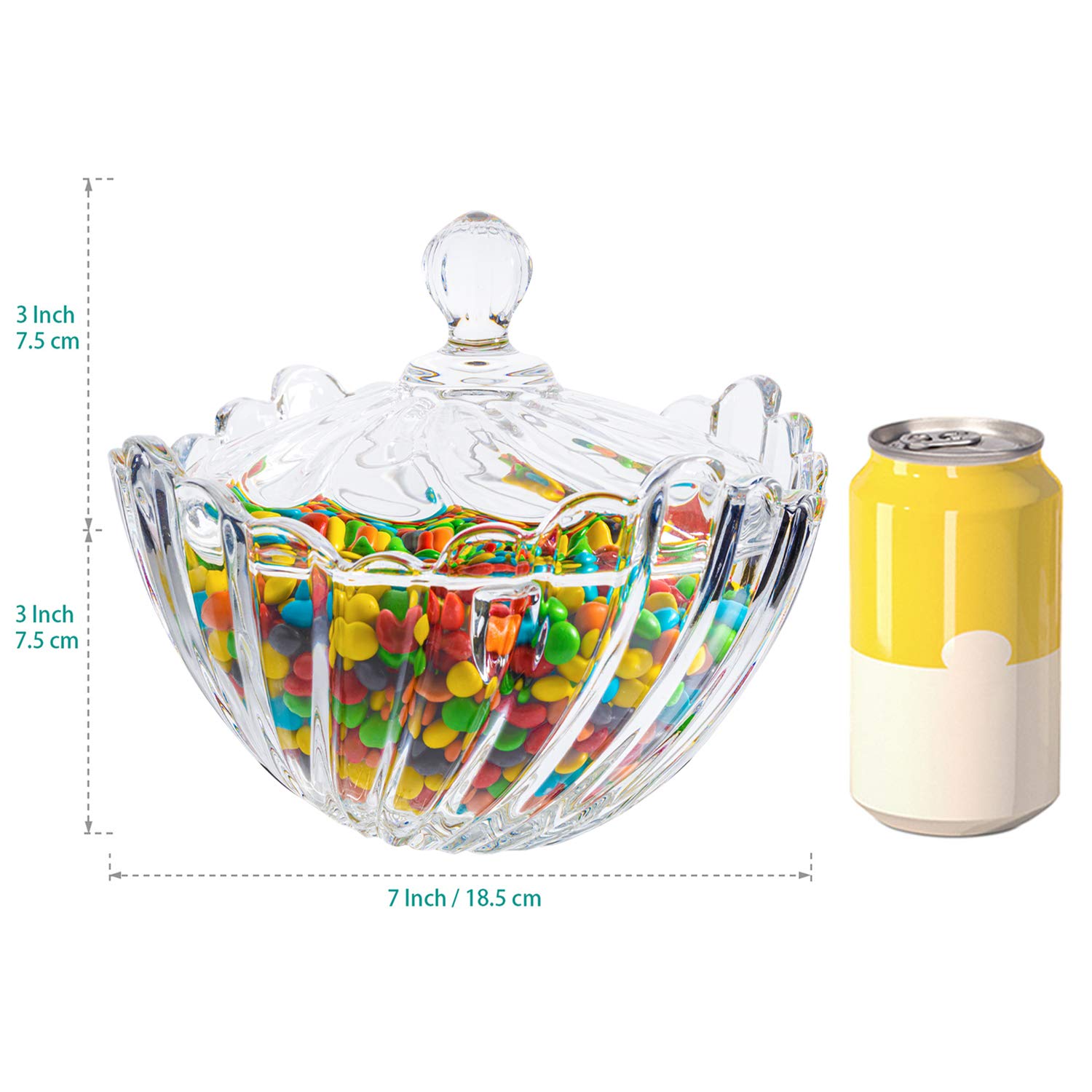 ComSaf Large Glass Candy Dish with Lid - Clear Covered Candy Bowl & Crystal Candy Jar - Decorative Candy Server for Home, Kitchen, Office - Perfect for Parties, Holidays & Gift Giving (Set of 1)