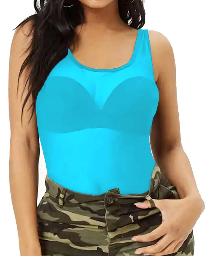 Allchic Women's Sheer Mesh Tank Tops - See Through Scoop Neck Blouses, Sleeveless Sexy T-Shirts for Summer, Beach, Party & Night Out