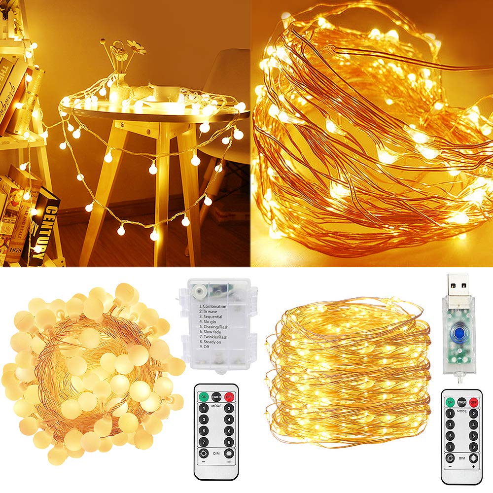 100LED Fairy String Lights 33Ft - USB Copper Wire Firefly Lights with Remote, 8 Modes, Waterproof for Indoor & Outdoor Use - Perfect for Bedroom, Garden, Wedding, Party, Christmas Wall Decor