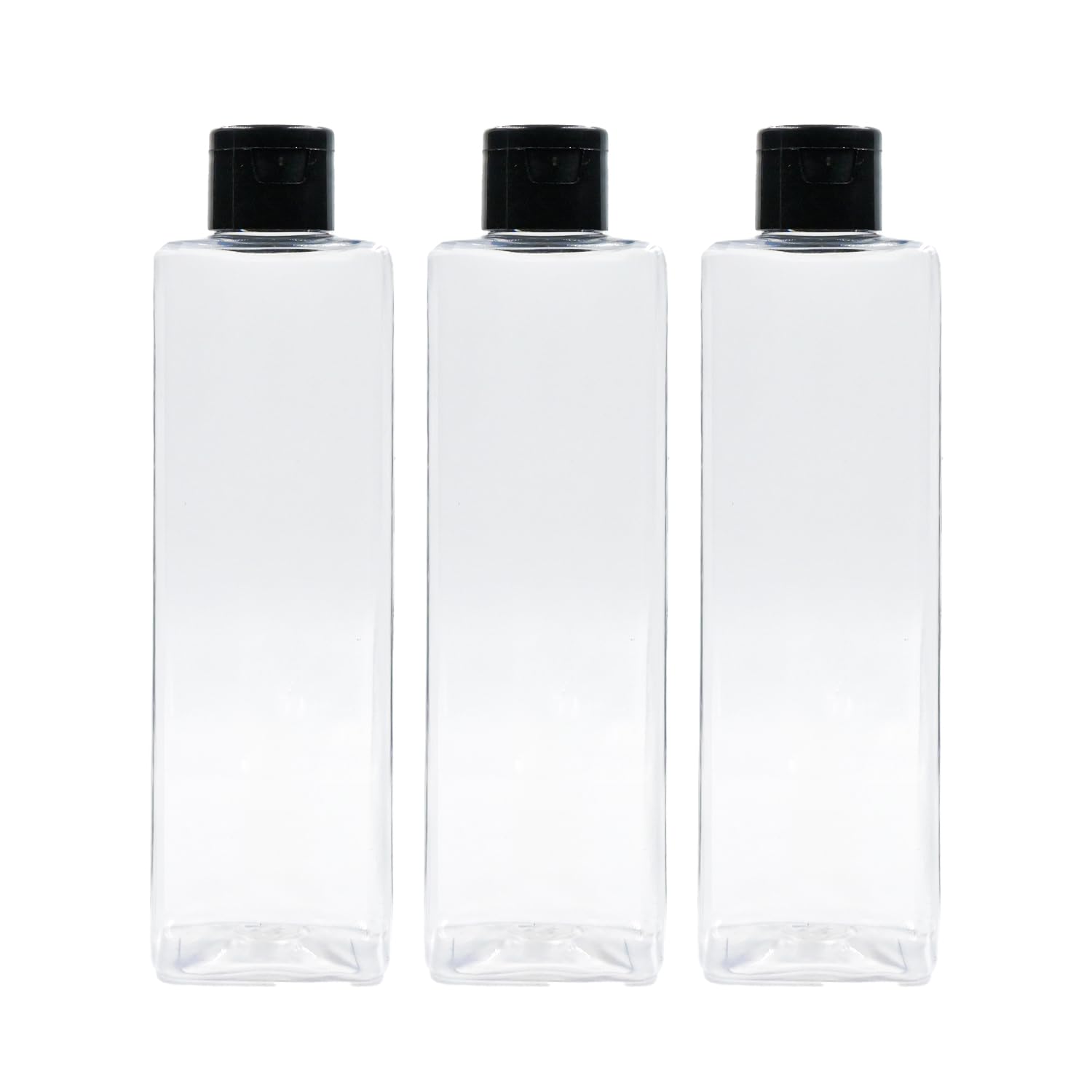 200ml Clear Empty PET Plastic Square Bottles with Black Flip Top Cap - Refillable & Reusable for Hair Oil, Ayurvedic Oil, Massage Oil, Lotions, Shampoo, Sanitizer (Pack of 3) | Perfect for DIY Beauty Products, Travel Containers & Home Organizing