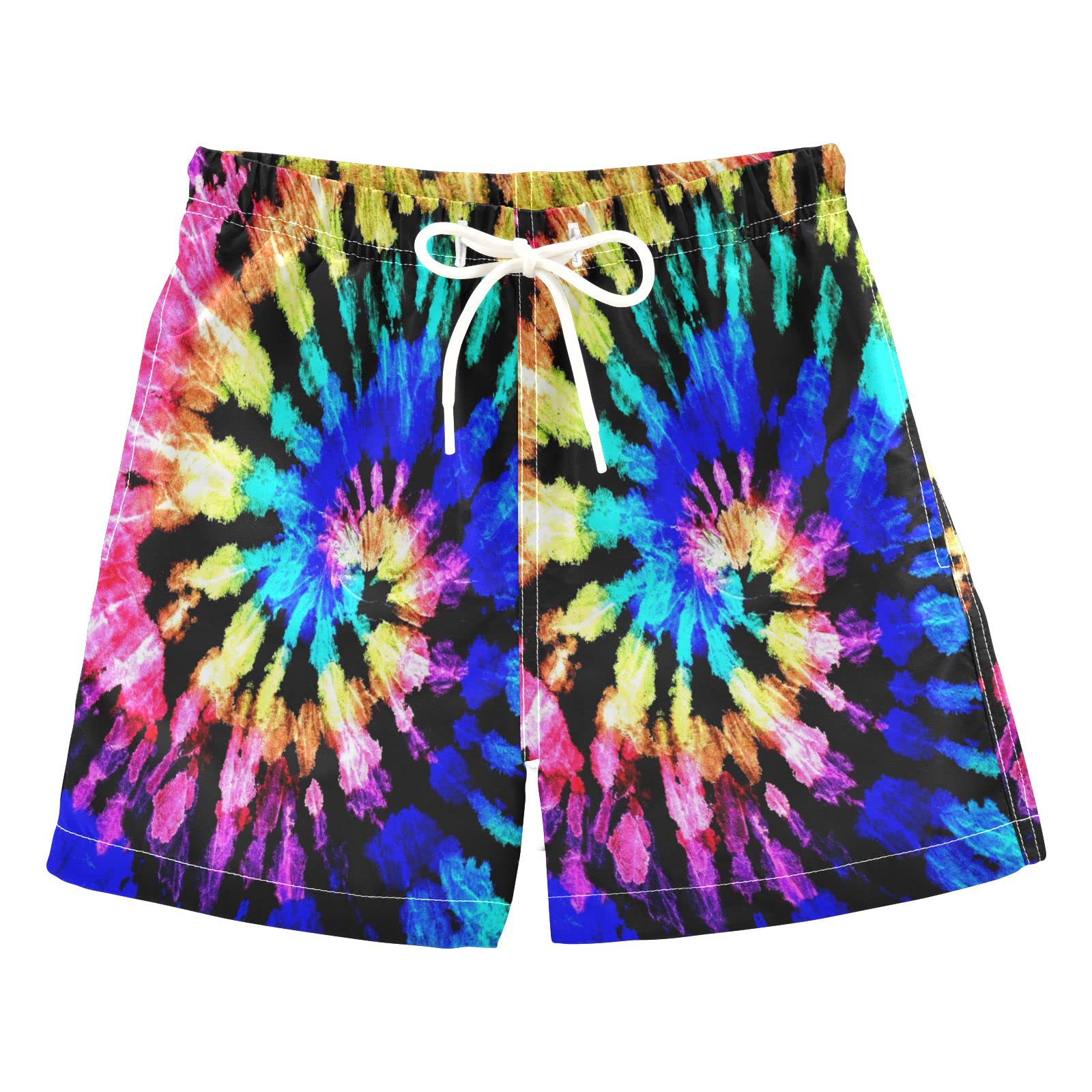 Colorful Rainbow Tie Dye Boys Swim Trunks - Quick Dry Baby Kids Swimwear with UPF 50+ Sun Protection - Summer Toddler Beach Board Shorts for Swimming, Pool Party & Water Play (Size 2T)