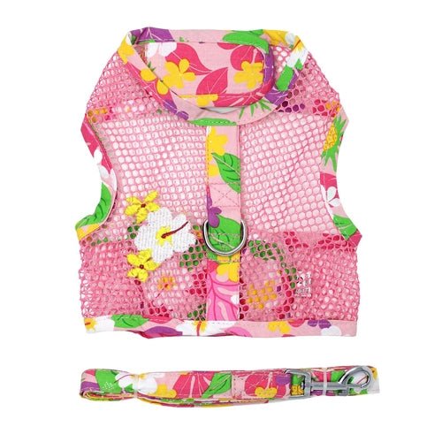 Breathable Mesh Dog Harness with Leash - Adjustable Pink Hawaiian Floral Pet Vest for Small Medium Dogs - Perfect for Walking, Hiking & Outdoor Adventures