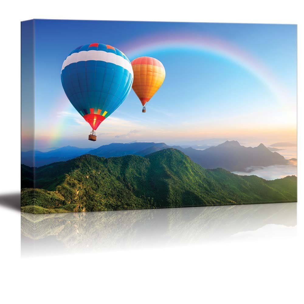 Colorful Hot-Air Balloons Flying Over Mountain Canvas Wall Art - 32x48 Inch Stretched Gallery Wrap Giclee Print, Ready to Hang - Modern Home Decor for Living Room, Bedroom & Office