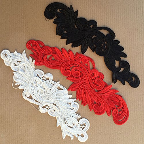 6Pcs Embroidery Patches for Wedding Dresses - DIY Bridal Badge Headband Motif (Red/White/Black/Green) - Perfect for Dress Decoration, Scrapbooking & Fabric Crafts - Ideal for Bridal Accessories, DIY Sewing Projects & Costume Embellishment