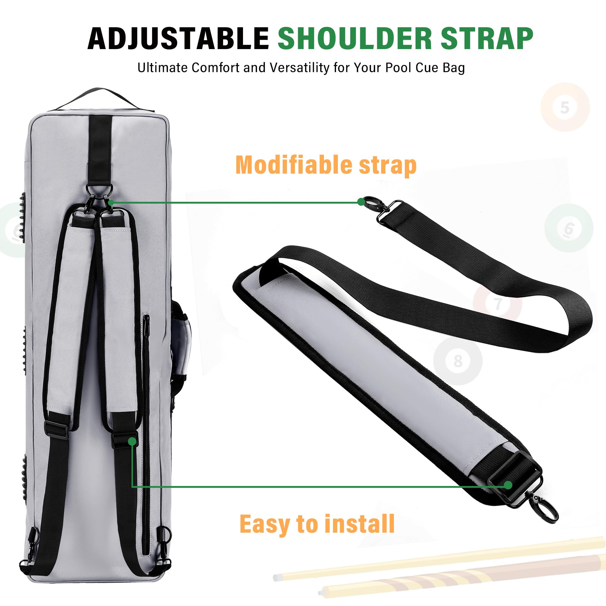 4x4 Pool Cue Case - Soft Padded Billiard Stick Holder with Adjustable Shoulder Strap & 2 Large Accessory Pockets | Perfect for Pool Players, Tournament Travel & Cue Protection