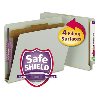 Letter Size Pressboard End Tab Classification Folder - 4-Section Gray-Green - 10 per Box (50 Total) - Office File Organization for Documents, Records & Reports