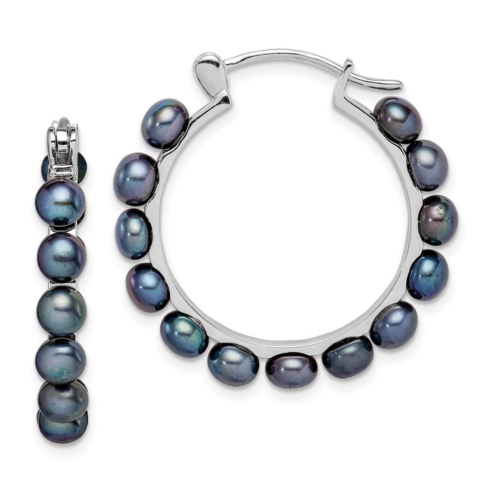 Sterling Silver Rhodium-Plated 4-5mm Black Freshwater Cultured Pearl Hoop Earrings for Women | Elegant Jewelry Gift for Weddings, Parties & Special Occasions
