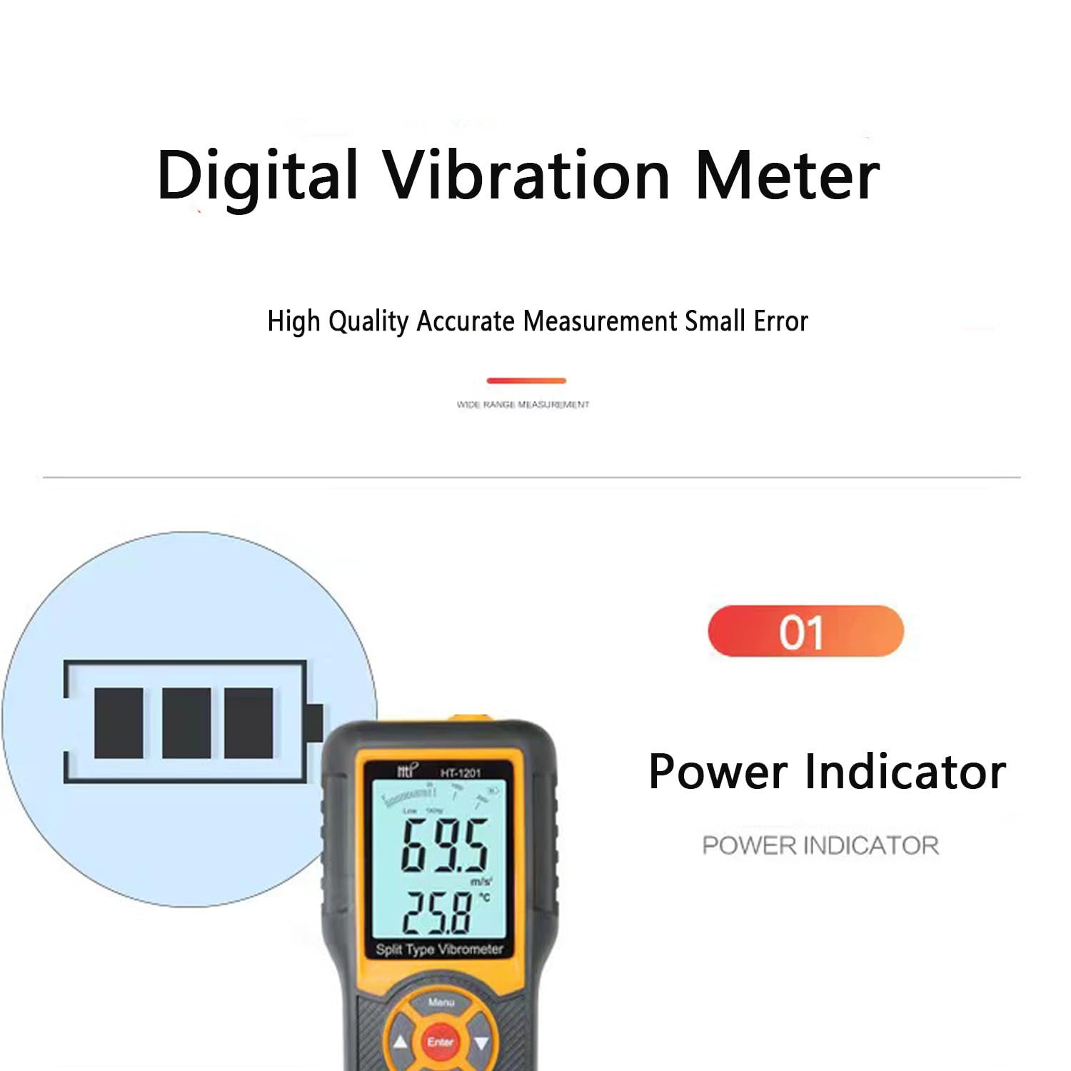 Digital Vibration Meter Analyzer - Professional Vibrometer with Split Probe for Measuring Acceleration, Velocity & Displacement | Mechanical Vibration Tester Sensor | Perfect for Industrial Equipment Maintenance, HVAC Systems & Machine Diagnostics
