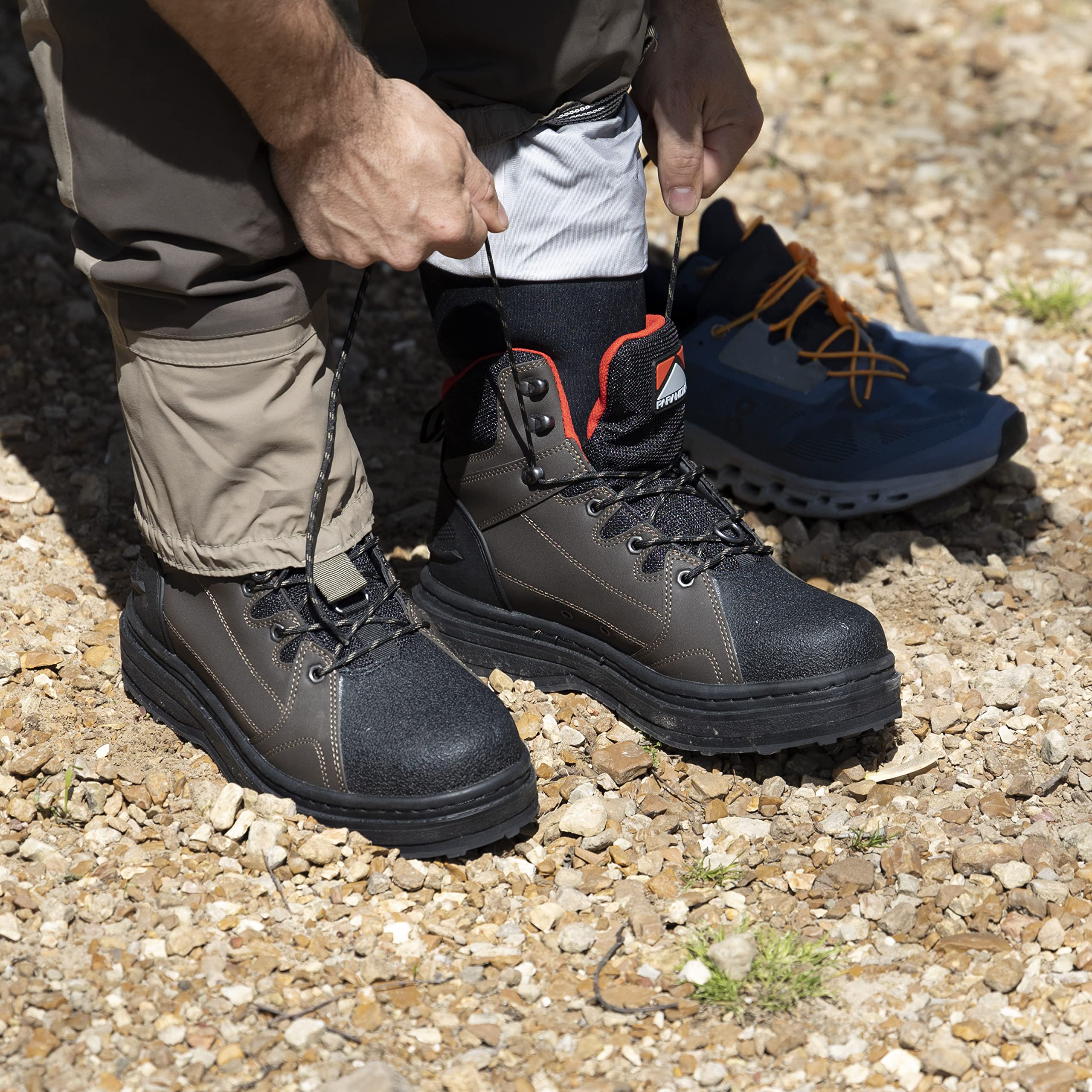 Paramount Outdoors Men's Deep Eddy Cleated Wading Boots - Brown Fishing Boots for Men Size 9 | Waterproof Hiking & Fly Fishing Waders for Outdoor Adventures