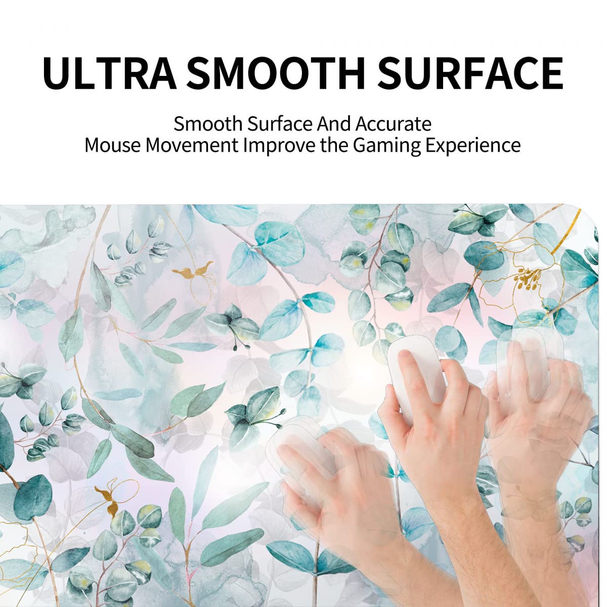 XXL Gaming Mouse Pad - Non-Slip Rubber Base, Waterproof Desk Mat for Work & Gaming | Green Floral Design
