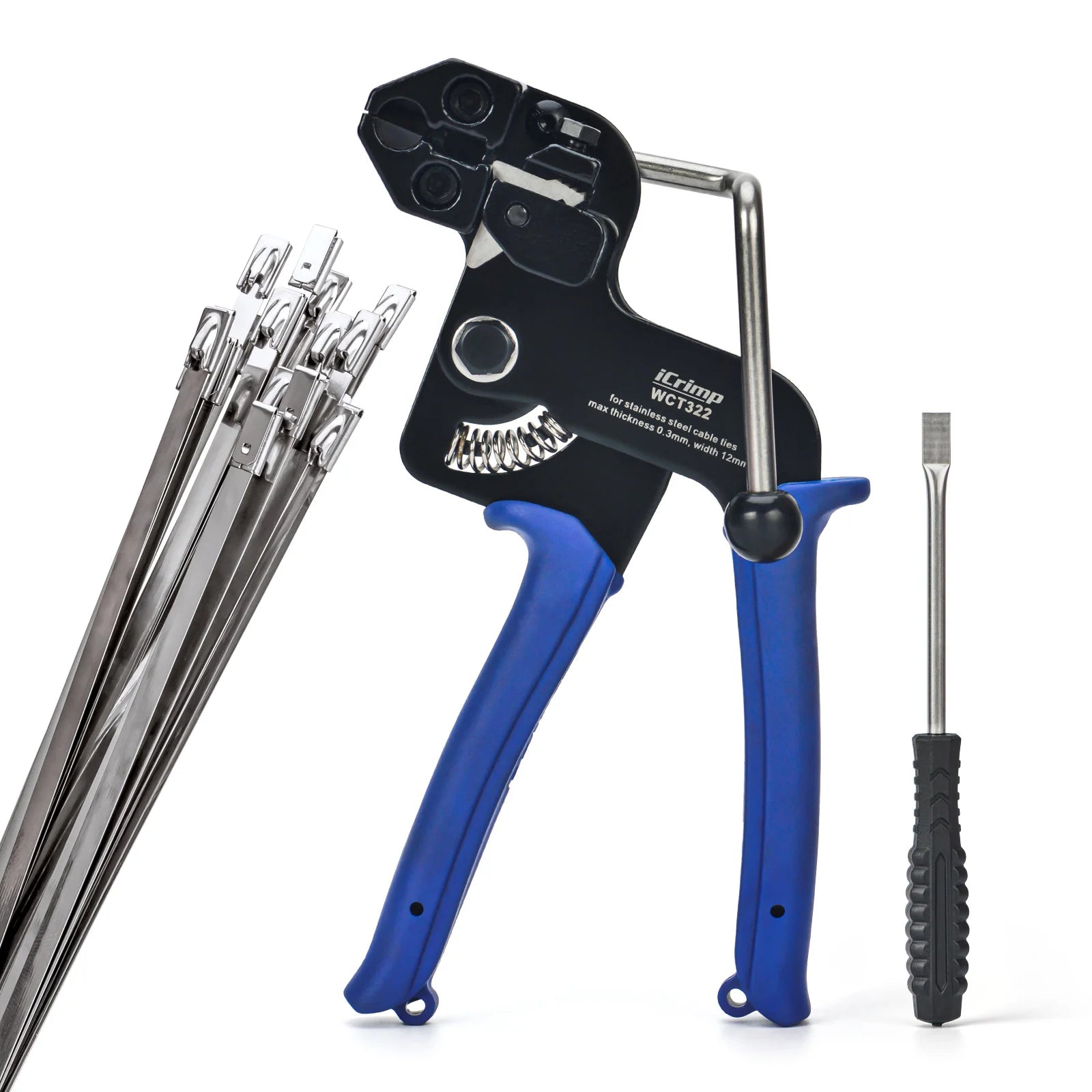 WCT 322 Stainless Steel Cable Tie Gun Tool - Heavy Duty Fastening & Cutting Tool for 12mm Zip Ties | Includes 100PCS Stainless Steel Cable Ties | Perfect for Electrical Wiring, HVAC, Automotive & Industrial Applications