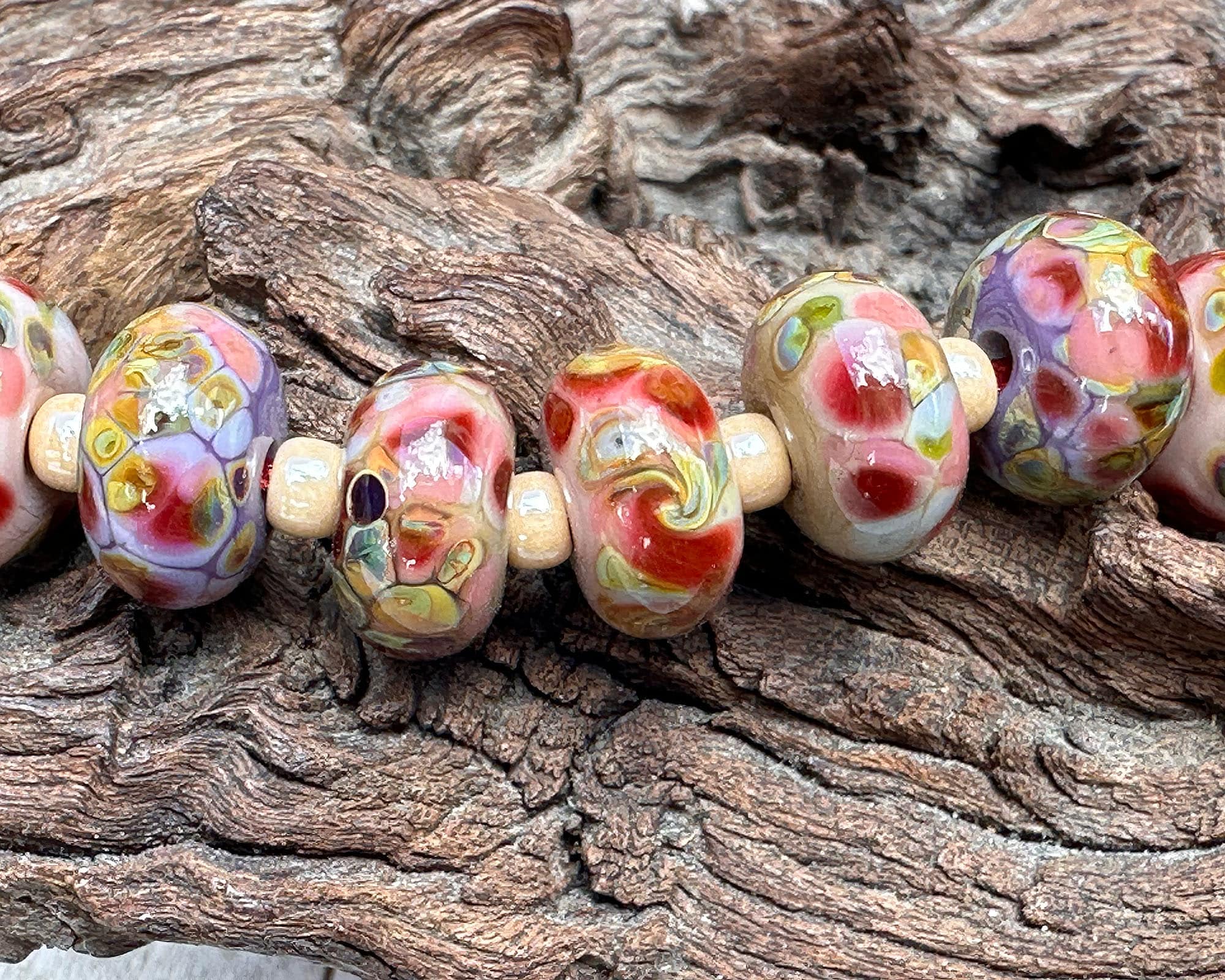 10PCS Autumn Rose Swirl Glass Lampwork Beads for Jewelry Making - DIY Necklace, Bracelet & Earring Craft Supplies - Perfect for Fall Fashion Accessories
