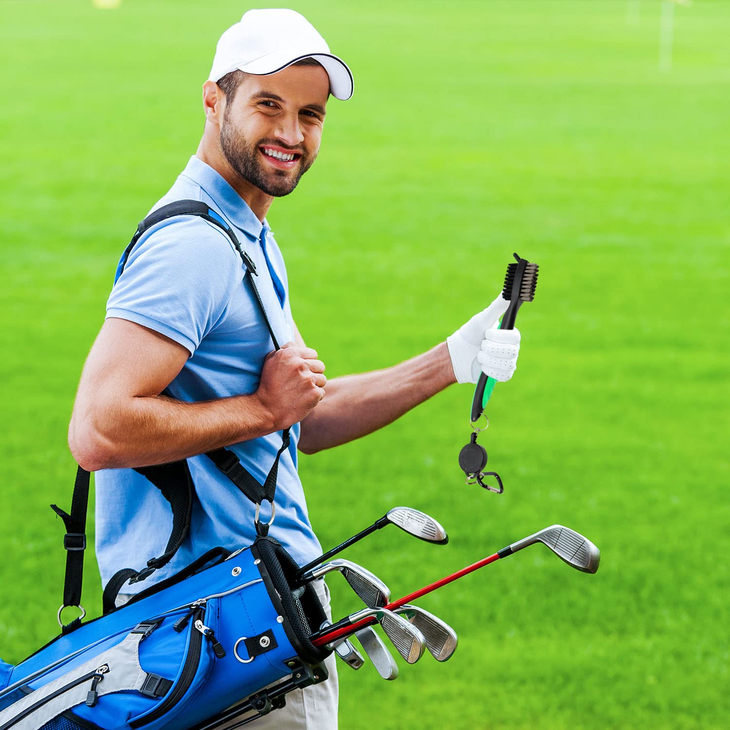 Premium Golf Club Cleaner Brush - 2 Ft Retractable Soft Rubber Grip for Deep Groove Cleaning | Durable Golf Accessory with Easy Bag Attachment | Perfect for On-Course Cleaning & Practice Sessions