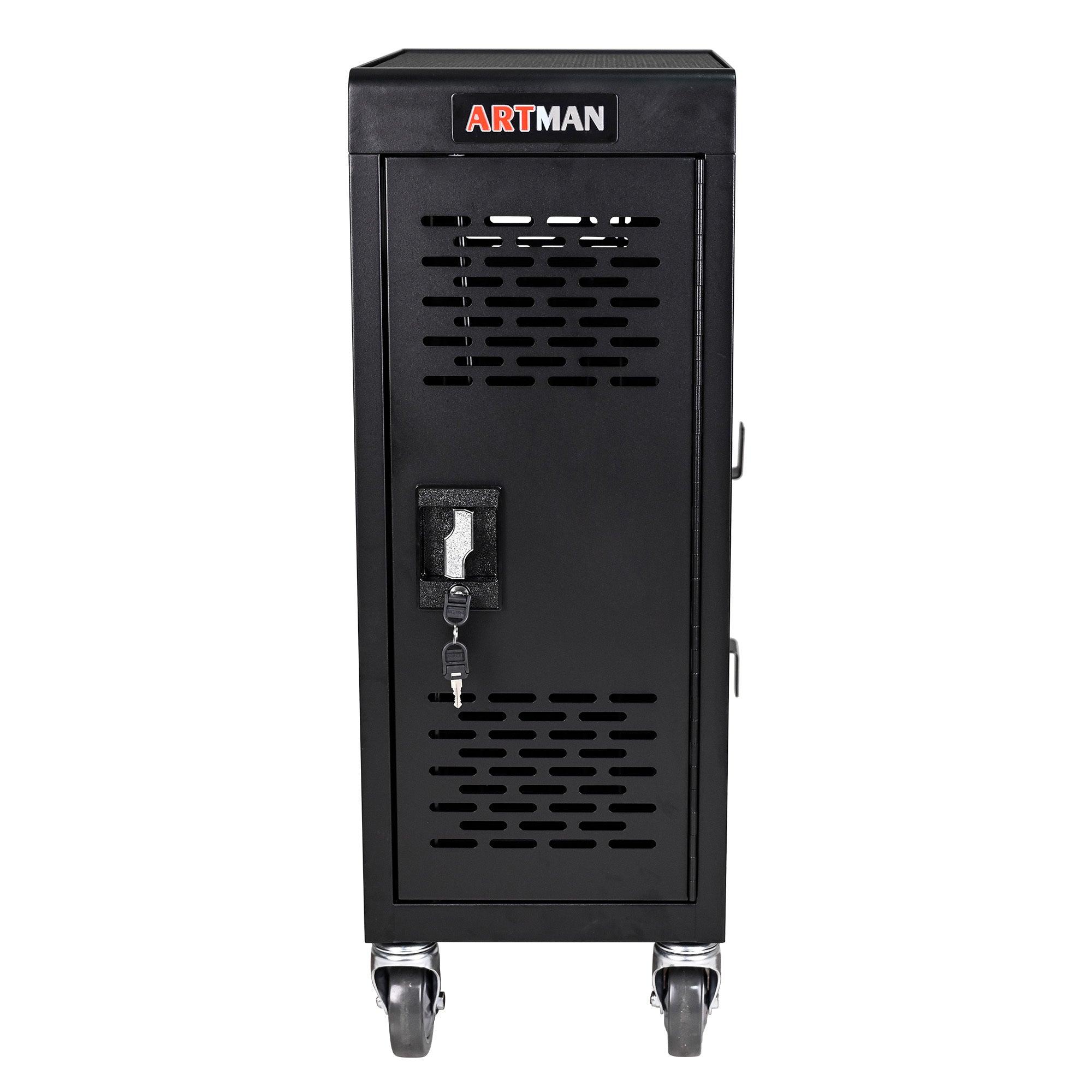 16-Compartment Locking Charging Station for Laptops & Chromebooks - Secure Black Storage Cabinet for Schools, Offices & Libraries