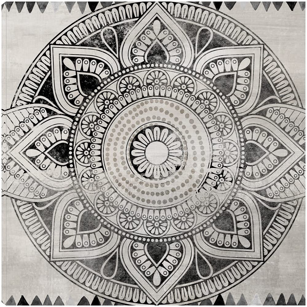 Hand-Painted Ethnic Tile Canvas Wall Art by Nikki Chu - 22x22 Inch Modern Home Decor for Living Room, Bedroom, Bathroom, Kitchen, Office & Dining - Ready to Hang - Perfect for Bohemian & Eclectic Interior Design Styles