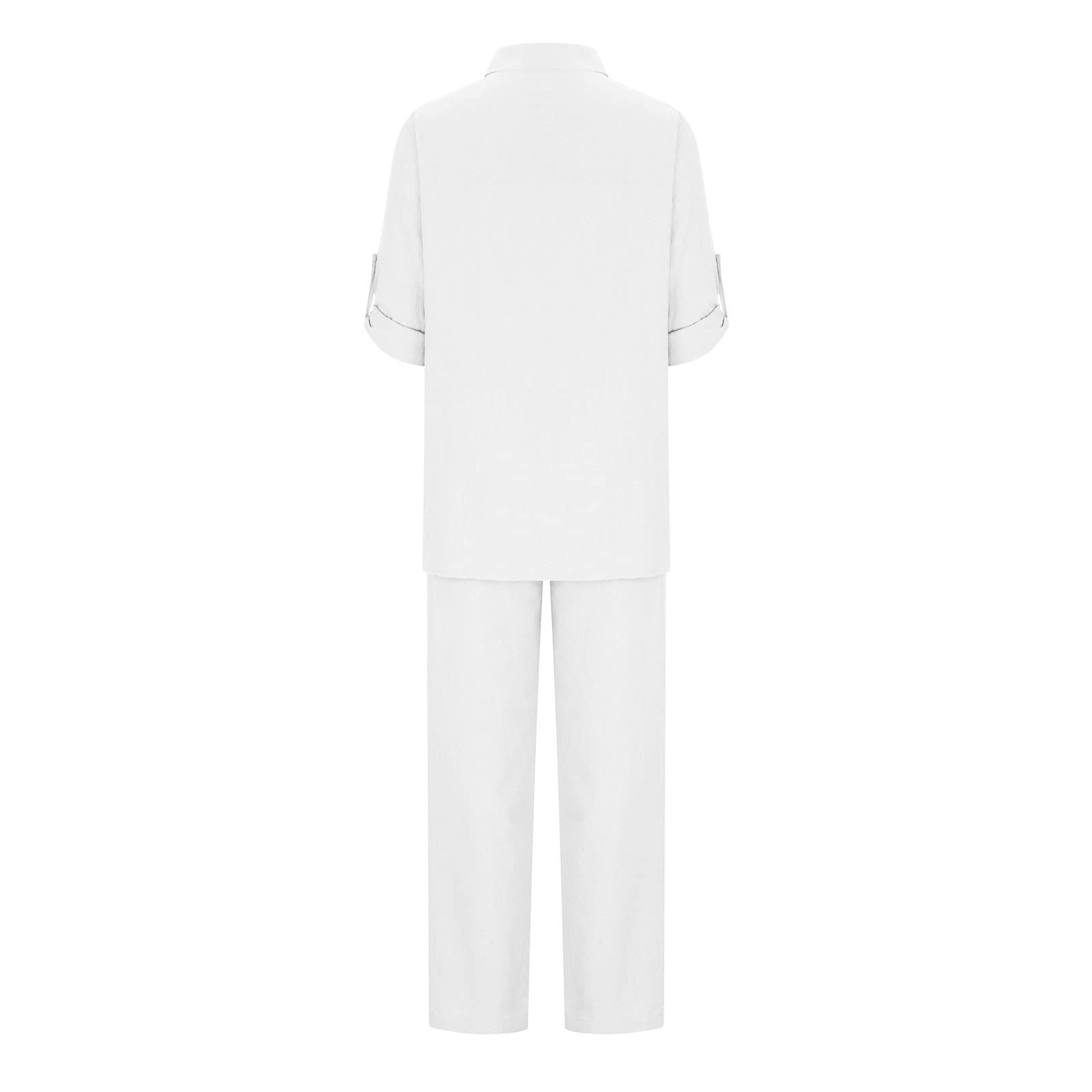 Women's Summer Cotton Linen 2-Piece Outfit - Long Sleeve T-Shirt Top & Pants Set for Casual & Business Wear | Office Work Suits, Vacation Outfits