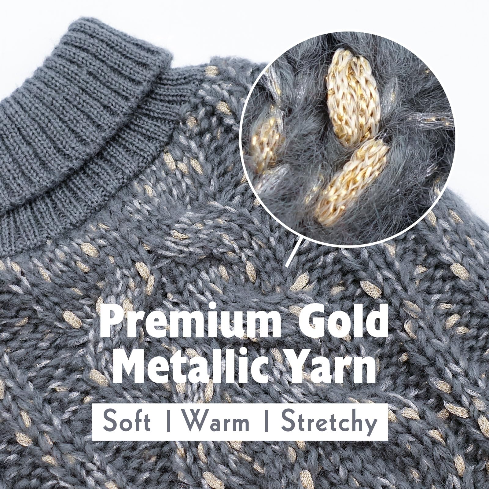 KYEESE Warm Dog Sweater for Small Dogs - Turtleneck Knit Dog Coat with Golden Yarn, Winter Pet Clothes for Fall & Winter (Grey, Large) - Perfect for Outdoor Walks & Cold Weather Protection